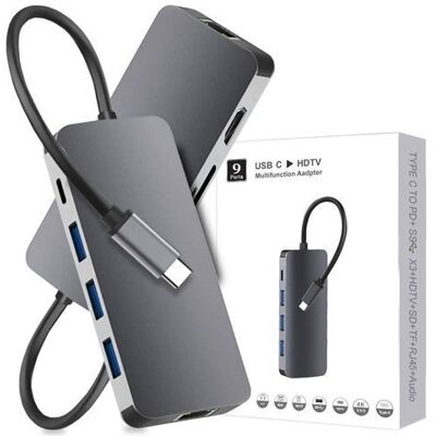 OEM Alogy Hub 9 In 1 Hdmi 4k Rj45 Usb-c Pd 3xusb Av Adattatore Sd/tf/microsd OEM Alogy Hub 9 In 1 Hdmi 4k Rj45 Usb-c Pd 3xusb Av Adattatore Sd/tf/microsd