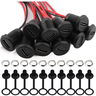 OEM Connettore Usb-c Femmina A Saldare, Set Da 10 Pezzi, Connettore Usb-c Femmina Rotondo A 2 Fili Per Pannello, 150 Mm 24 Awg, Con Coperchio Antipolvere E Dadi, Nero Con Funzione Pd. OEM Connettore Usb-c Femmina A Saldare, Set Da 10 Pezzi, Connettore Usb-c Femmina Rotondo A 2 Fili Per Pannello, 150 Mm 24 Awg, Con Coperchio Antipolvere E Dadi, Nero Con Funzione Pd.