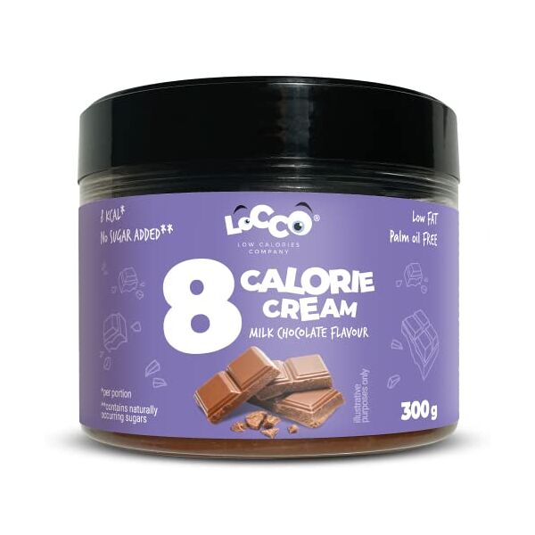 locco low calories company 8 calorie crema spalmabile al gusto di cioccolato al latte solo 8 calorie per porzione a basso contenuto di grassi e senza zuccheri aggiunti dieta keto 300 g