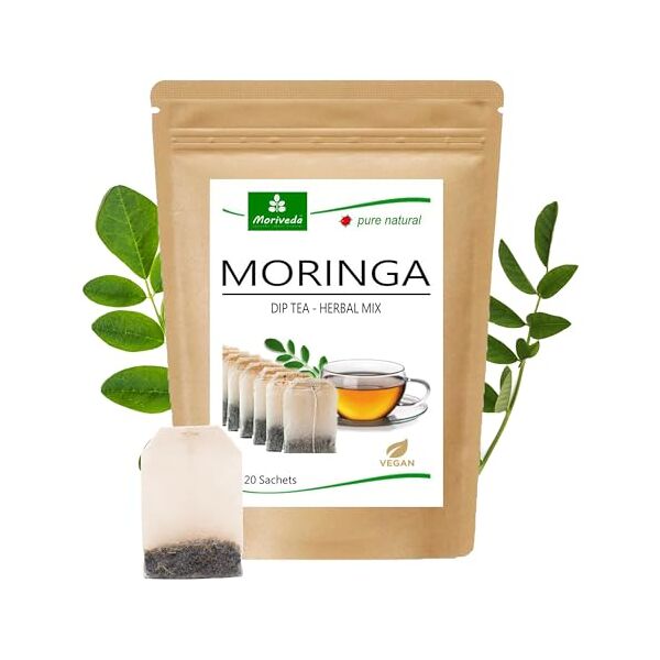 moriveda® moringa oleifera dip tea miscela di erbe, 20 bustine i 100% vegano, senza fruttosio e senza glutine i certificato usda e iso (20 bustine di erbe)