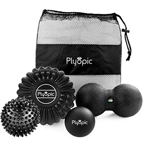 plyopic palline da massaggio del tessuto profondo (set di 4 massage balls)   sfere massaggianti muscolari per automassaggio, rilascio miofasciale, trigger point, crossfit, fisioterapia, riabilitazione