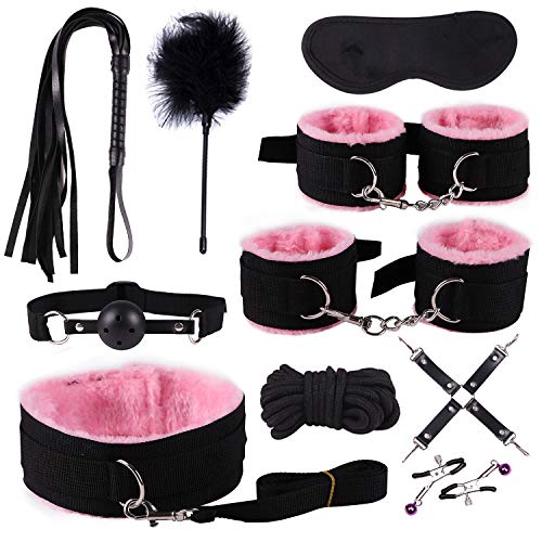 ieyol Kit di manette per accessori per costumi da bagno in morbida pelliccia Cosplay 10 pezzi Set-rosa