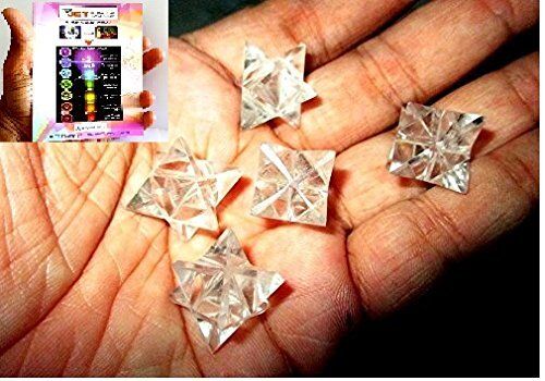 Jet International Set di 5 quarzo cristallo Merkaba 1 pollice Star Booklet gratuito Crystal Therapy Healing GemstoneSpiritual Divine India A ++ Geometria Crystal Therapy