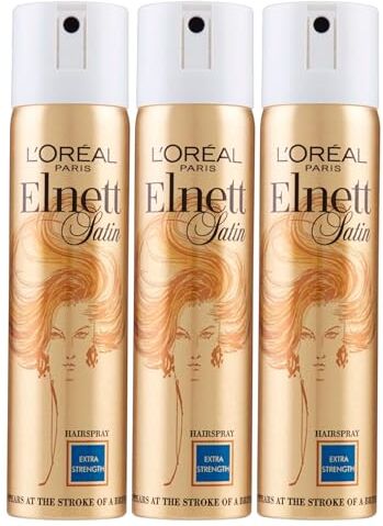 L'Oreal L'Oréal Paris Elnett Satin Lacca Spray per Capelli Fissaggio Forte Micro-Diffusione Formula Protettiva e Illuminante Anti-Umidità Effetto Naturale a Lunga Tenuta - 3 Flaconi da 75ml