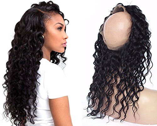 Moresoo 360 Lace Frontal Closure 14"/35 cm 7A Grade 100% Brazilian Human Hair Nature Wave with Baby Hair Nature Black with Elastic Band 22.5X4X2 Inch Full Hand Set