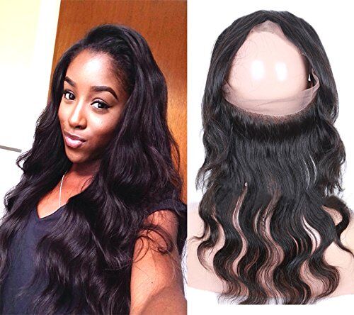 Moresoo 360 Lace Frontal Closure 14"/35 cm 7A Grade 100% Brazilian Human Hair Body Wave with Baby Hair Nature Black with Elastic Band 22.5X4X2 Inch Full Hand Set