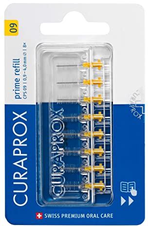 Curaprox Interdentalbürsten CPS 09 Prime, Refill, 8 Stück, gelb, 0.9 mm Durchmesser, 4 mm Wirksamkeit, Nachfüllpackung, ohne Halter