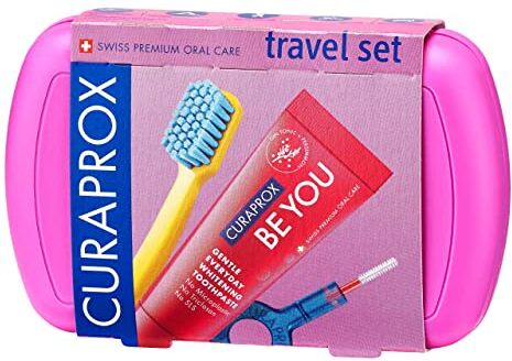 Curaprox Set da viaggio rosa Spazzolino a incastro CS 5460 + dentifricio «Be You» + 2 spazzolini interdentali CPS prime 07 e 09 per la cura dei denti, 95 cm x 6 cm