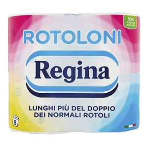 Regina Rotoloni Regina - Maxi Rotoli di Carta Igienica, 500 Fogli a 2 Veli, 50% Plastica Riciclata, Carta 100% Certificata FSC, Confezione da 8