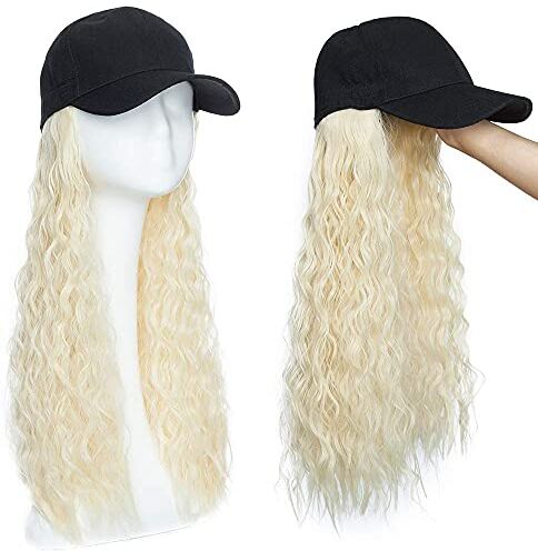 Chtom Estensioni dei capelli lunghi di stile nuovo di 16 pollici con cappello da baseball con cappello da baseball parrucchino sintetico con cappello da baseball tutto in cotone fatto cappello nero pe