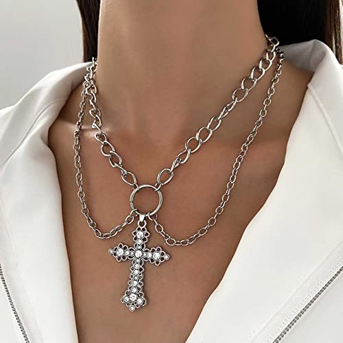 Wendalern Collana Croce Zirconia Stratificata Collana Girocollo Stratificazione Catena D'argento Collana Croce Lucida Diamante Ciondolo Y2k Collana Gioielli Per Donne E Ragazze