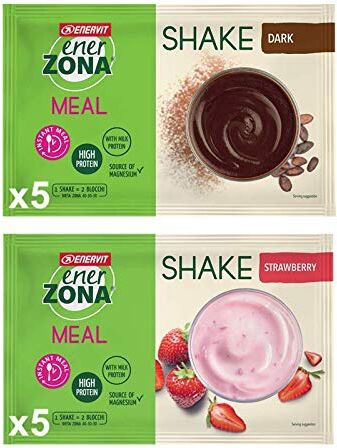 Enerzona Shake Variety Pack ● 10 buste instant meal ● 5 Shake Cioccolato da 56g + 5 Shake Fragola da 50g