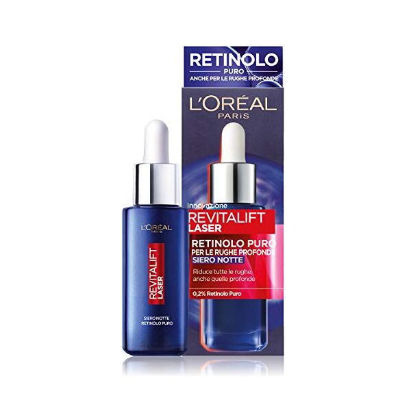 l'oréal paris siero notte revitalift laser x3, azione antirughe anti-età con retinolo puro, 30 ml