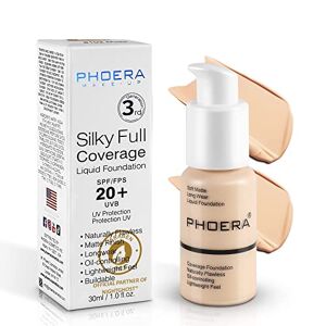 Phoera Fondotinta Liquid, Makeup Foundation Full Coverage Nuovo 30ml PHOERA 24HR Matte Oil Control Concealer Liquid Foundation (PHOERA102# Nude)