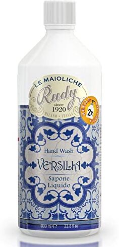 Rudy Profumi Le Maioliche - Sapone Liquido VERSILIA - REFILL 1 Litro - MADE IN ITALY - Note di Melone, Pesca Bianca, Pera, Bergamotto, Mandarino Dolce, Magnolia, Fresia, Gelsomino