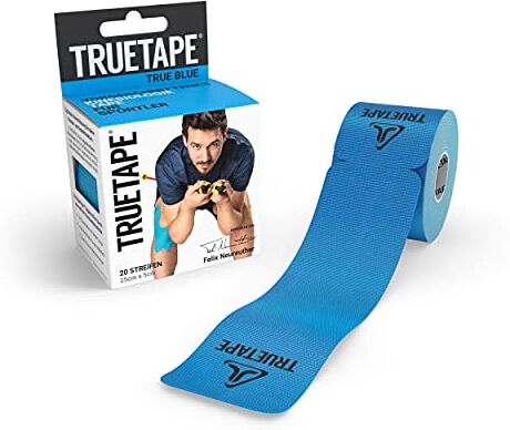 TRUETAPE® - Tape kinesiologico pretagliato   Nastro kinesiologico Impermeabile ed Elastico per Lo Sport   20 Strisce di 25cm x 5cm   Kinesio Tape Forte I Blu