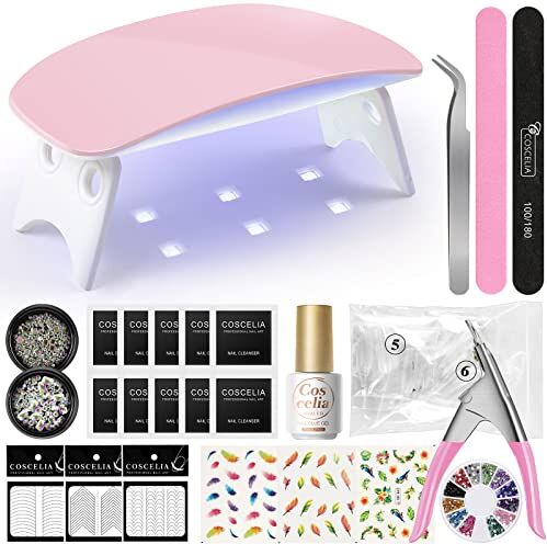 COSCELIA Strass Nail Art Unghie Finte 9W UV / LED Nail Lampada Tool Kit Kit Gel per unghie Strumenti per manicure Adesivi