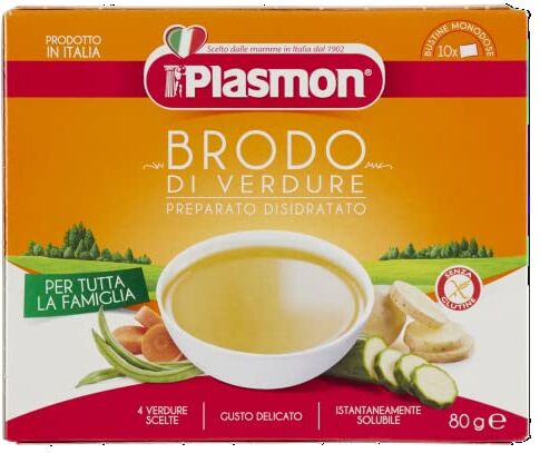 Plasmon Brodo di Verdure Preparato Disidratato, Ottimo per tutta la famiglia, 4 verdure scelte, Confezione da 12 x 80 g