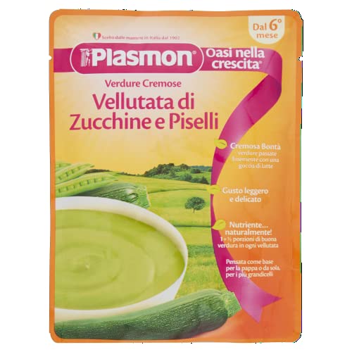 Plasmon La Vellutata Zucchine e piselli 180g 12 Pouch La pappa pronta da gustare, con ingredienti selezionati