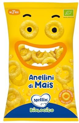 Mellin - Anellini di Mais - Snack Biologico per Bambini dall'7° Mese Compiuto - 6 Confezioni da 15 grammi (Totale 90gr)