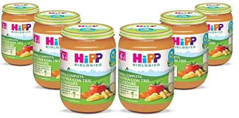 HiPP - Pappa Pronta Completa, Pastina con Tris di Verdure Bio, per Bambini, Senza Sale Aggiunto, 6 confezioni da 190 gr