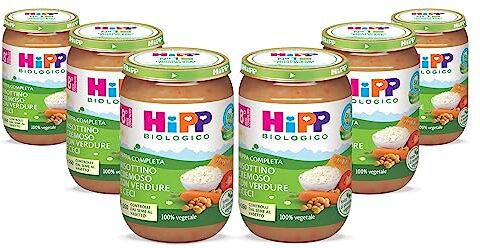 HiPP - Pappa Pronta Completa Bio, Risottino Cremoso con Verdure e Ceci, per Bambini, 100% Vegetale, Senza Sale Aggiunto, 6 Vasetti da 220 gr