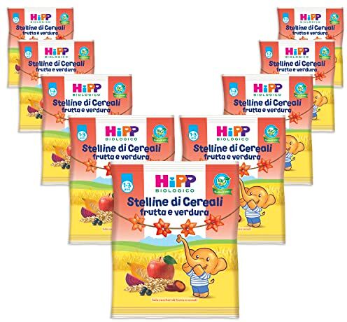 HiPP - Stelline di Cereali Bio alla Frutta e Verdura, Snack per Bambini, 9 confezioni da 30 g