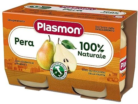 Plasmon Omogeneizzato Frutta Pera 2x104g con Pere Italiane 100% naturale, con aggiunta di Vitamina C