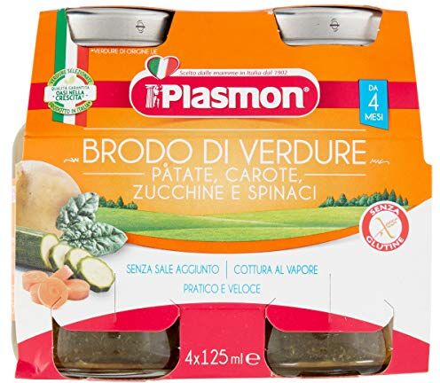 Plasmon Brodo di Verdure Patate, Carote, Zucchine e Spinaci 125ml 6 Vasetti Ideale per tutta la famiglia, 4 verdure scelte