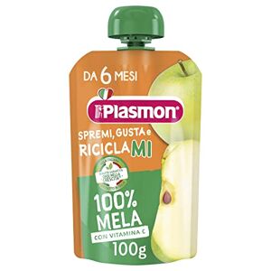 Plasmon 100% Frutta Mela 100g Pouch Con aggiunta di Vitamina C, solo gli zuccheri della frutta
