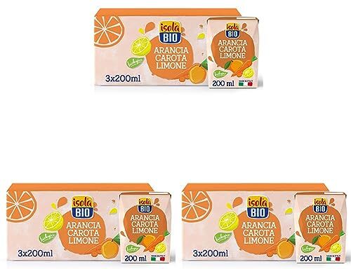 Isola Bio Succo di Frutta Biologico ACE, Arancia, Carota e Limone, 100% Ingredienti Naturali, Frutta Italiana in Mini Brik per Colazione e Merenda, Formato 3 confezioni da 200 ml (Confezione da 3)