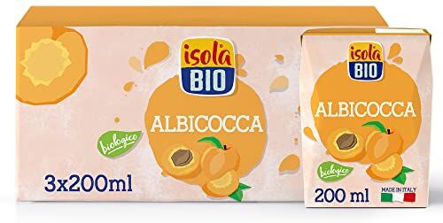 Isola Bio Succo di Frutta Biologico Albicocca, 100% Ingredienti Naturali, Frutta Italiana in Mini Brik per Colazione e Merenda, Formato 3 confezioni da 200 ml