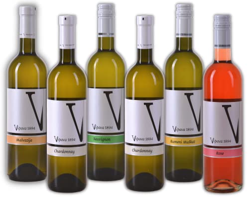 VRTOVČAN Pacchetto degustazione vino bianco VIPAVA 1894 White Label (Moscato Giallo, Sauvignon, Chardonnay, Pinot Grigio, Malvazija, Rosè), degustazione vino bianco, vino di qualità - ZGP (6 x 0.75 l)