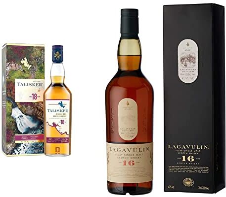 Talisker 18 Anni Single Malt Scotch Whisky, 700 ml & Lagavulin 16 Anni Scotch Single Malt Whisky con Astuccio 700 ml