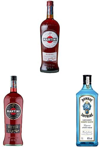 Negroni Cocktail Pack - contiene 1 bottiglia Martini Rosso Aperitivo 100 cl, 1 bottiglia Martini Bitter Aperitivo 100 cl + 1 bottiglia Bombay Sapphire Premium London Dry Gin 100 cl