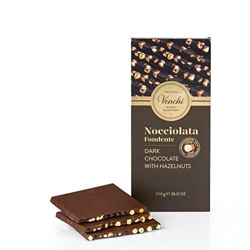 Venchi - Maxi Tavoletta di Cioccolato Fondente 60% con Nocciole Piemonte IGP Intere, 800 g - Senza Glutine - Vegano