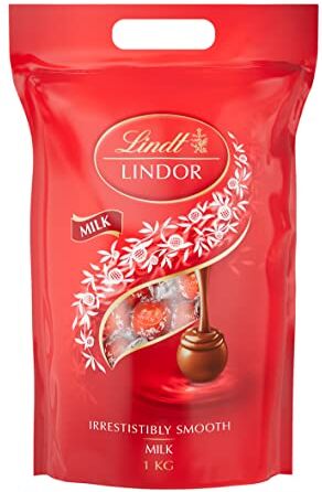 Lindt Sacchetto di tartufi al cioccolato al latte Lindor, ca. 80 palline da 1 kg, perfette da condividere, palline di cioccolato con un ripieno liscio