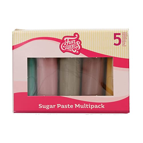 FunCakes Pasta di Zucchero Multipack Paletta di Colori della Terra, Facile per la Decorazione di Torte, Halal, Kosher e Senza Glutine, 5 Colori, 5x100 g