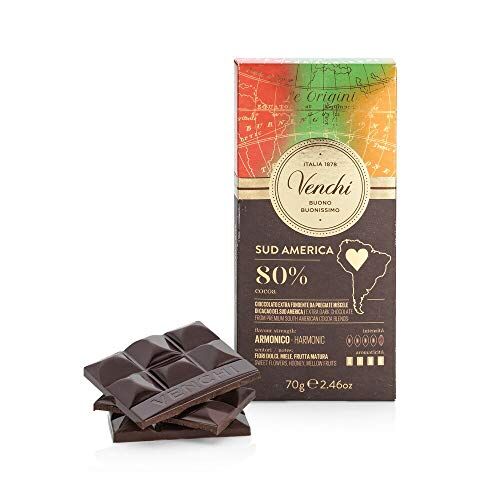 Venchi Tavoletta Sud America 80%, 70g - Cioccolato Extra Fondente 80% dal Gusto Aromatico - Vegano - Senza Glutine