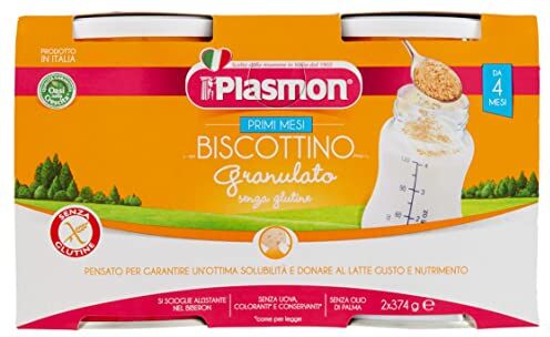 Plasmon il Biscotto Granulato Senza Glutine 2x374g 6 Box senza uova, si scioglie all'istante nel biberon