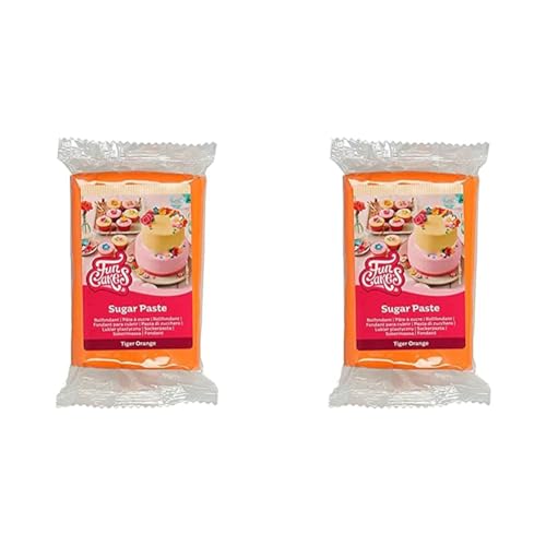 FunCakes Pasta di Zucchero Tiger Orange: facile da usare, liscia, flessibile, morbida e pieghevole, perfetta per decorare torte, halal, kosher e senza glutine. 250 gr (Confezione da 2)