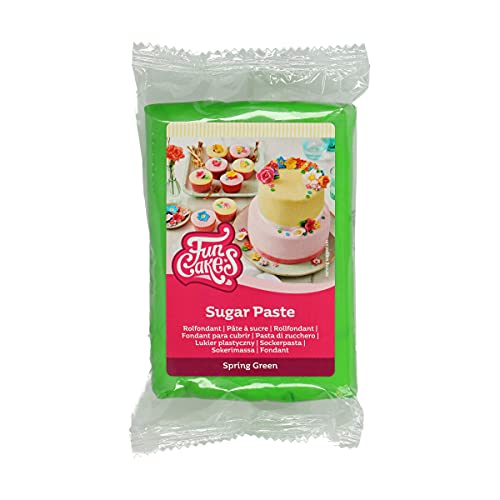 FunCakes Pasta di Zucchero Spring Green: facile da usare, liscia, flessibile, morbida e pieghevole, perfetta per decorare torte, halal, kosher e senza glutine. 250 gr