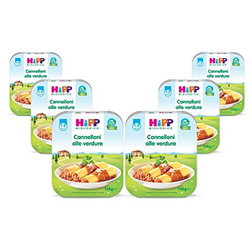HiPP - Piatto Pronto Bio, Cannelloni alle Verdure, con Ingredienti Biologici, per Bambini, 6 Confezioni da 250 gr