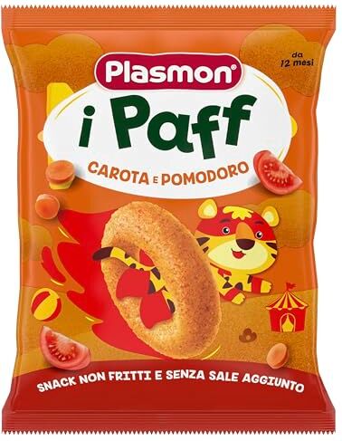 Plasmon Snack i Paff Carote e Pomodoro 15gr 5 Confezioni Snack non fritti e senza sale aggiunto, perfetti per le manine del tuo bambino