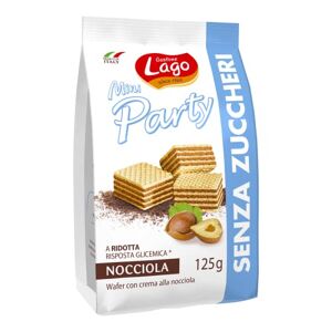 Gastone Lago LAGO, Mini Party 125g, Wafer senza Zucchero con Vellutata Crema Nocciola 74% con 5 Strati Friabili di Wafer