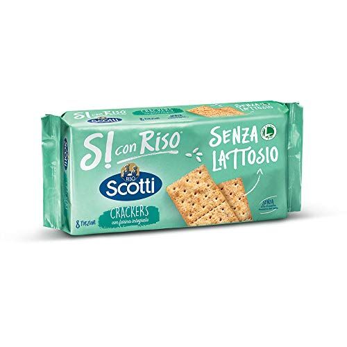 Riso Scotti Si con Riso - Crackers con Farina Integrale - Snack Senza Lattosio, Senza Olio di Palma - 8 Monoporzioni