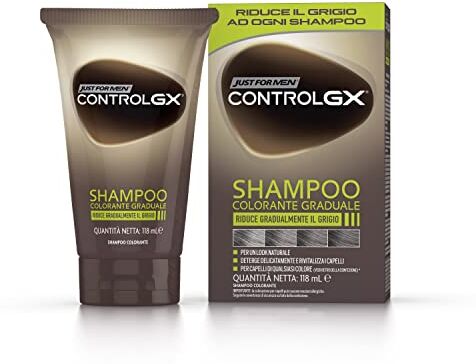 Just for Men Control GX, Shampoo Colorante Uomo, Colore & Tinta Capelli, Riduce Gradualmente il Grigio, per un Look Naturale, 118 ml