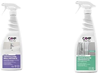 Camp EASY CAL, Detergente anticalcare brillantante e protettivo per rubinetti, piastrelle, ceramiche + BRILL DOCCIA Detergente anticalcare protettivo antigoccia per box doccia