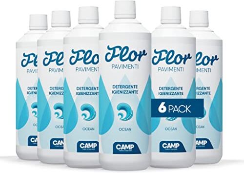 ‎CAMP FLOR OCEAN, detergente igienizzante concentrato adatto per tutti i tipi di pavimenti; gradevole profumo di Acqua Marina, 1000 ml