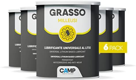 CAMP GRASSO MILLEUSI, Grasso Lubrificante Multiuso al Litio NLGI2 ad Alte Prestazioni, Protegge da Ruggine e Corrosione, 6x 1 kg